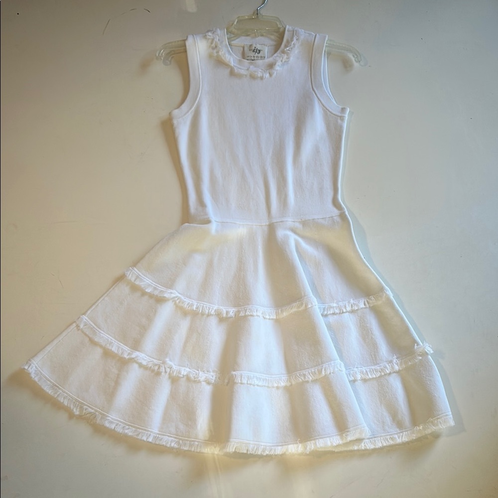 kate spade White Sleeveless Tiered Dress with Frayed Trim Sz XS